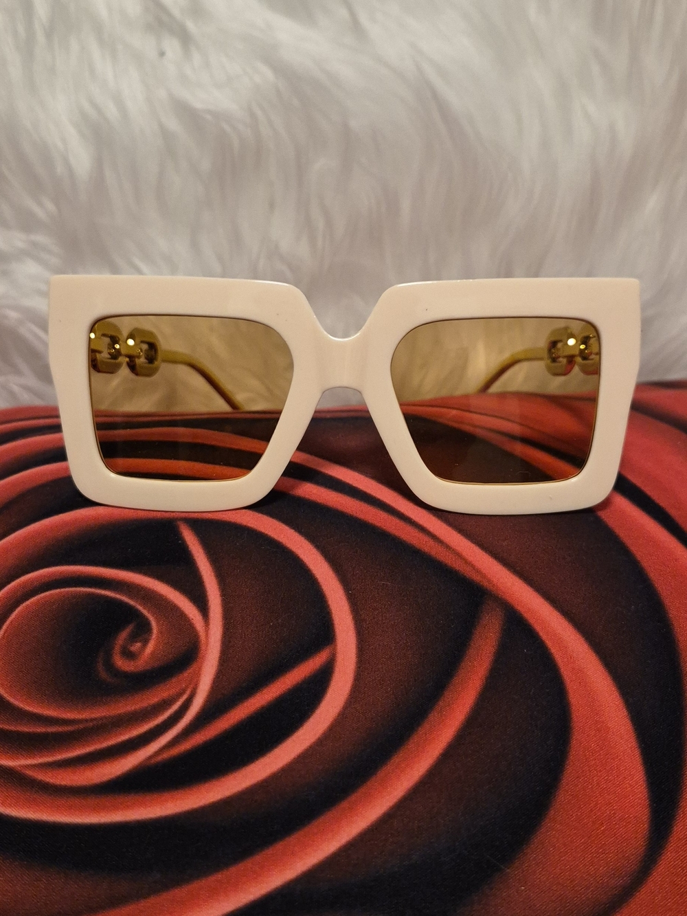 Ivory Square Frame Sunglasses with Brown Lenses
